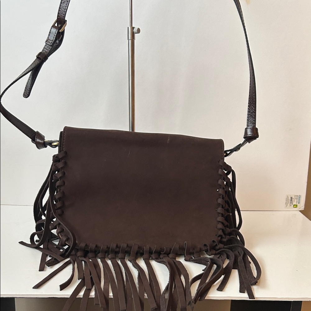 Patricia Nash Brown Leather Crossbody Bag With Fringe Bohemian Western RARE